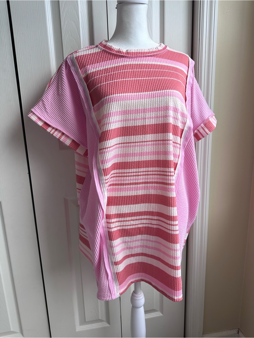 HEIMISH USA Pink & White Striped Short Sleeve Top